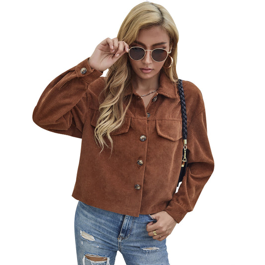 Casual Coat Women's Corduroy Short Slim Top