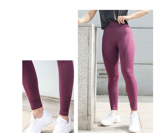 Women's Yoga Fitness Pants - High-Waist, Elastic, Peach Hip Design