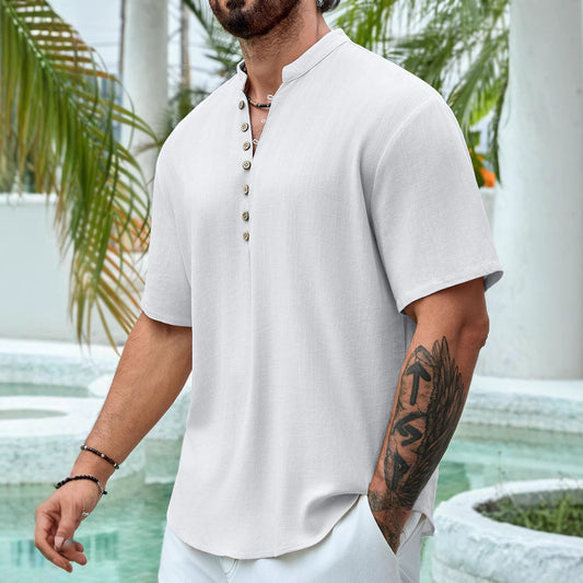 Summer Deep V-neck Cotton Linen Shirt - Breathable & Stylish