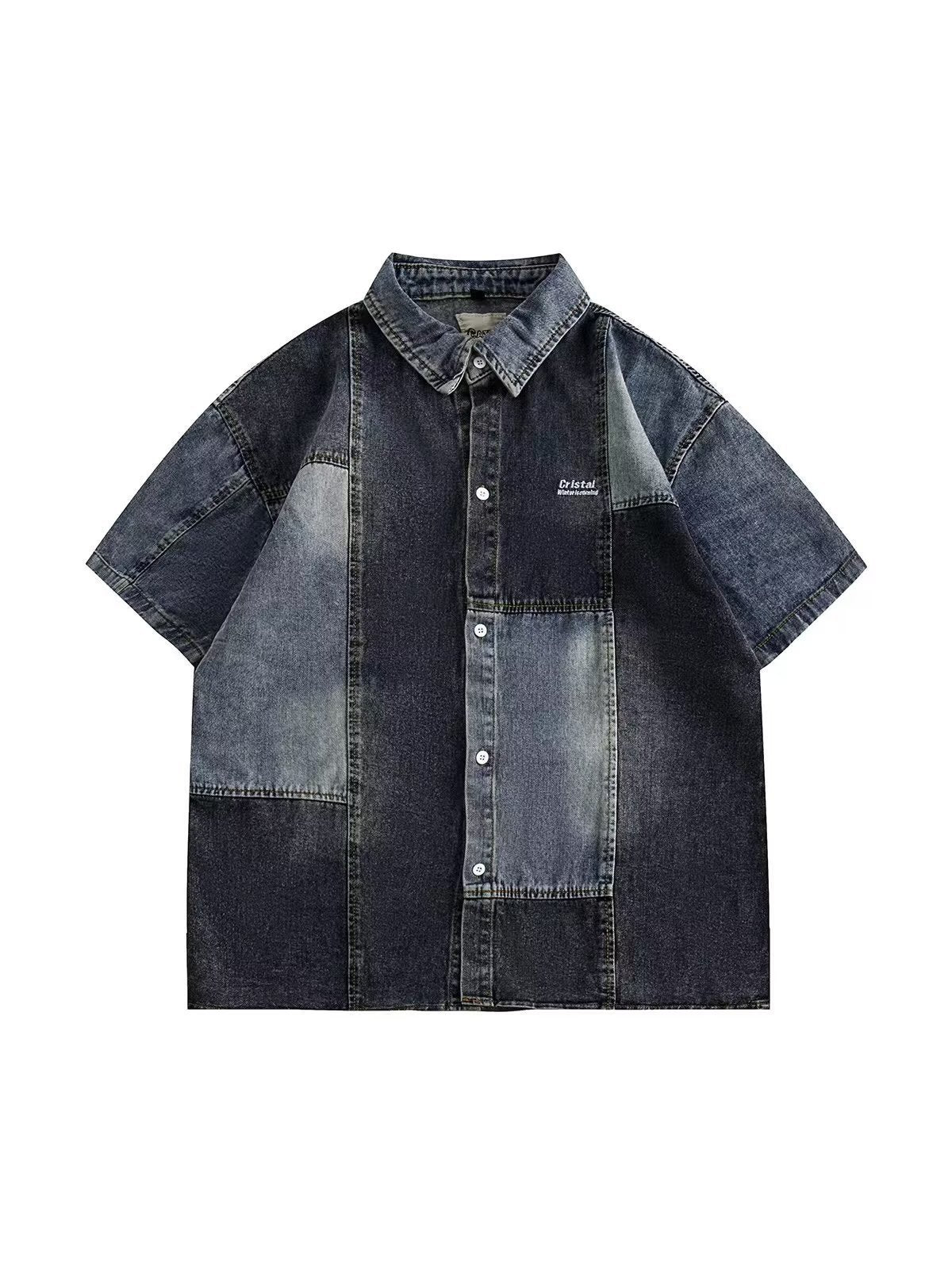 Retro Washed Stitching Denim Shirt - Japanese Style