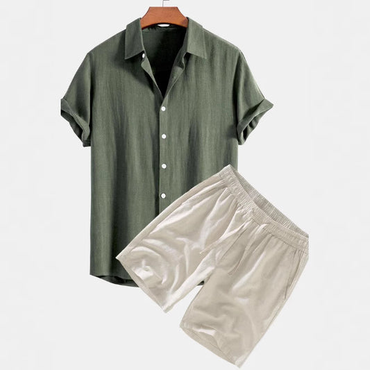 Solid Color Casual Short-sleeved Shirt Shorts Suit for Men