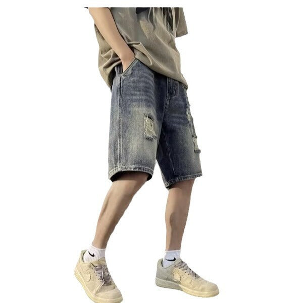 Retro Tattered Jeans Men's Shorts - Vintage Denim Style