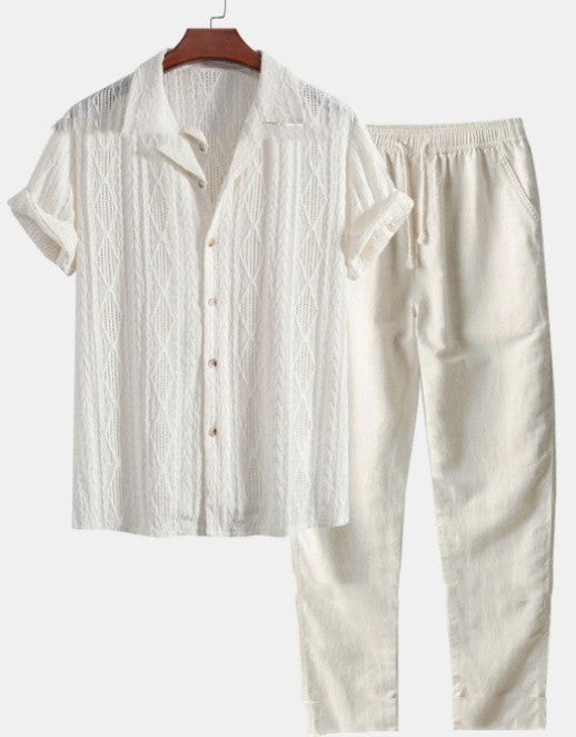 Loose Short Sleeve Shirt Trousers Suit for Men - Casual Wear