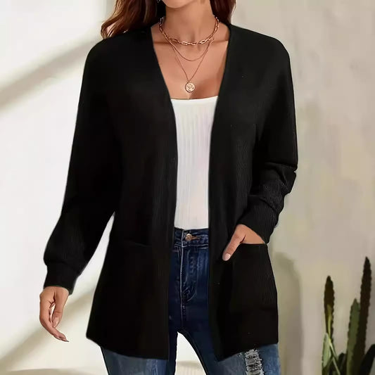 Women's Casual Solid Color Pocket Loose-fitting Thin Long Sleeve Coat