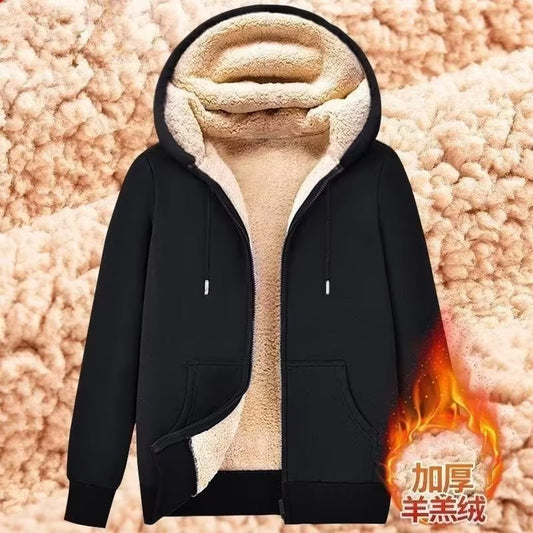 Plush And Thickened Lambskin Hooded Jacket Autumn And Winter Loose Casual Warm Sportswear Cardigan Hooded Sweatshirt Women
