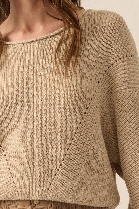 Solid Rib-Knit Dolman-Sleeve Sweater: Oatmeal