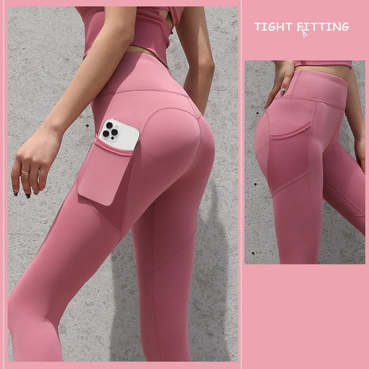 Women's Seamless Leggings With Pockets - High-Waist Push Up Gym Sport Leggings