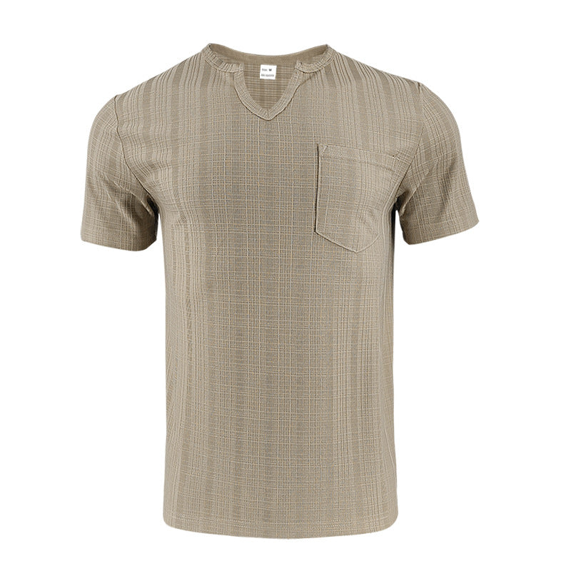 Breathable Men's Artificial Linen Bamboo V-neck Short Sleeve Shirt