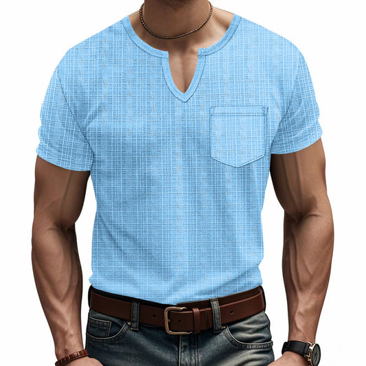 Breathable Men's Artificial Linen Bamboo V-neck Short Sleeve Shirt