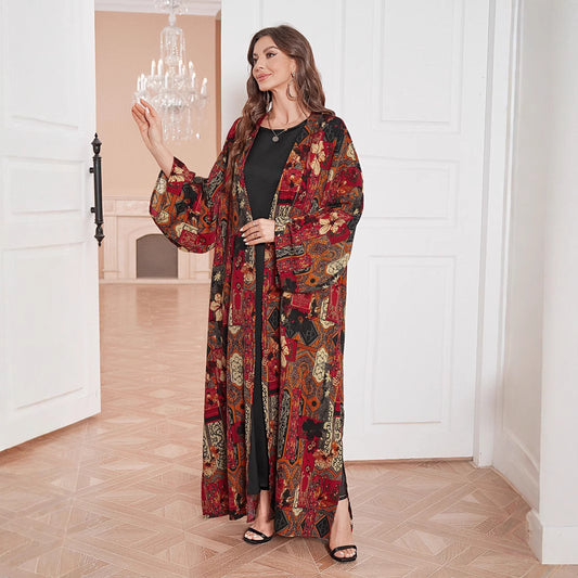 Middle East Dress Shawl Arabic Drop-shoulder Sleeve Printed Robe