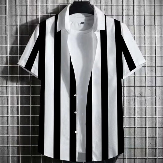 3D Printing Short Sleeve - Color Simple Striped Men's Shirt