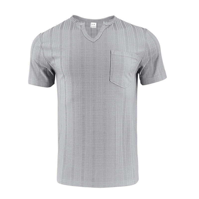 Breathable Men's Artificial Linen Bamboo V-neck Short Sleeve Shirt
