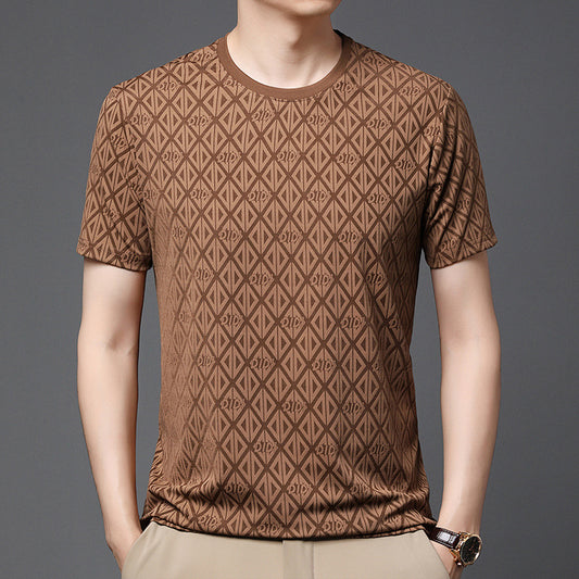 Men's Round Neck Jacquard Short Sleeve - Cool & Antibacterial