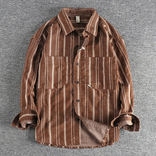 Men's Vintage Yarn-dyed Striped Overalls Casual Shirt