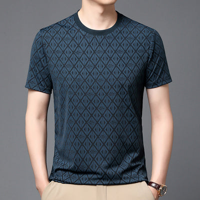 Men's Round Neck Jacquard Short Sleeve - Cool & Antibacterial