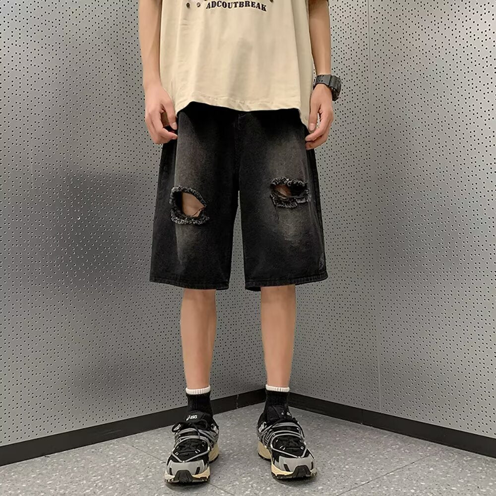 Denim Men's Shorts - Casual Five-point Style