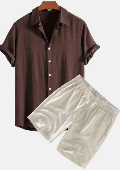 Solid Color Casual Short-sleeved Shirt Shorts Suit for Men