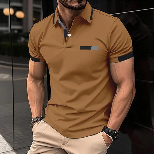 Men's Casual Polo Shirt - Faux Pocket & Lapel Button