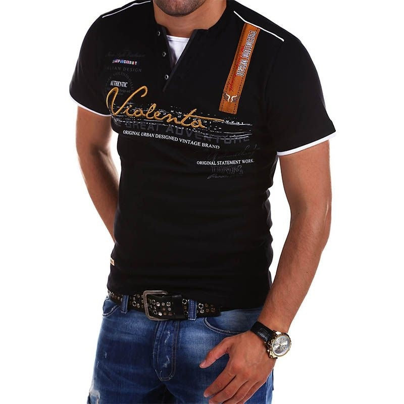 Men's Graphic Plaid Henley Shirt - Short Sleeve