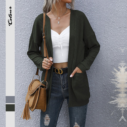 Basic Long Sleeve Solid Color Long Sweater Cardigan