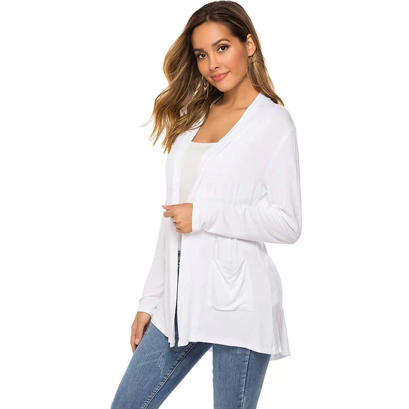 Versatile Plus Size Fashionable Casual Knitted Cardigan Solid Color Mid-length Long-sleeved Outerwear For Women