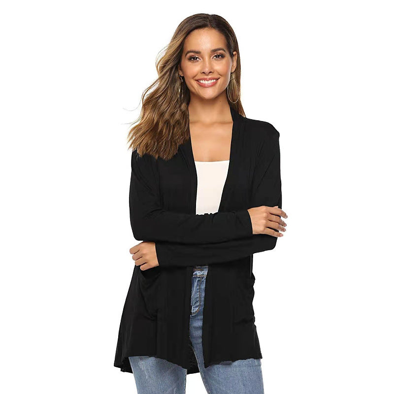 Versatile Plus Size Fashionable Casual Knitted Cardigan Solid Color Mid-length Long-sleeved Outerwear For Women