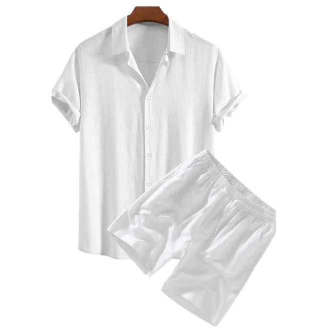 Solid Color Casual Short-sleeved Shirt Shorts Suit for Men