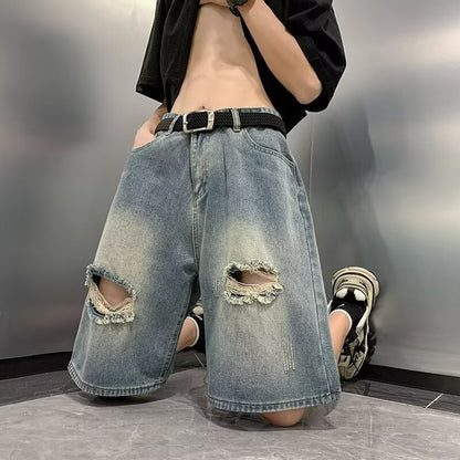 Denim Men's Shorts - Casual Five-point Style