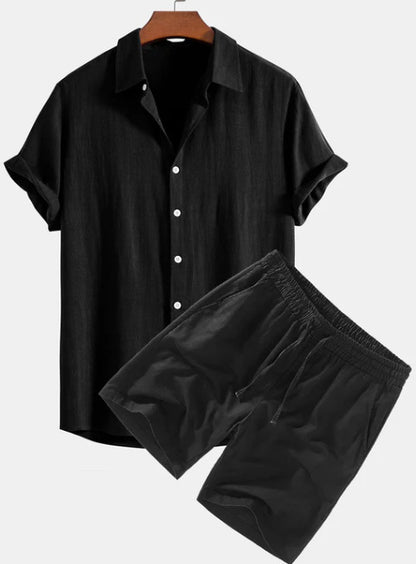 Solid Color Casual Short-sleeved Shirt Shorts Suit for Men