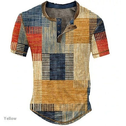 Men's Graphic Plaid Henley Shirt - Short Sleeve
