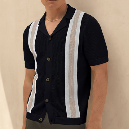 Cuban Collar Knitted Cardigan for Men