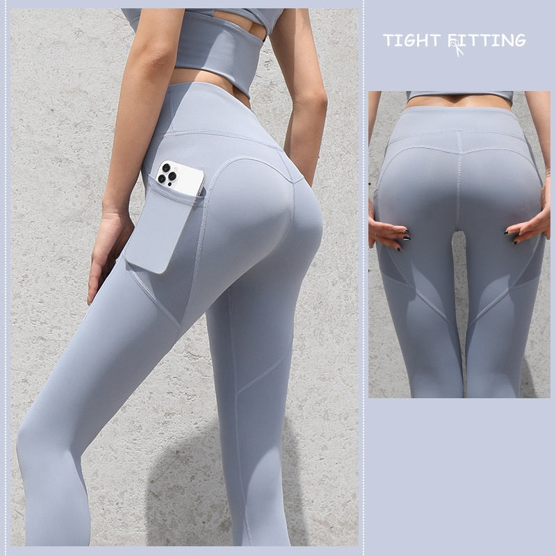 Women's Seamless Leggings With Pockets - High-Waist Push Up Gym Sport Leggings
