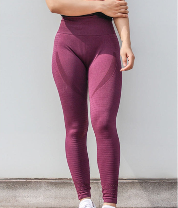 Women's Yoga Fitness Pants - High-Waist, Elastic, Peach Hip Design