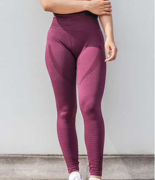 Women's Yoga Fitness Pants - High-Waist, Elastic, Peach Hip Design