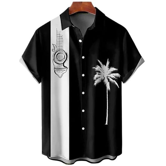 Men's Casual Slim Beach 3D Printed Short Sleeve Shirt