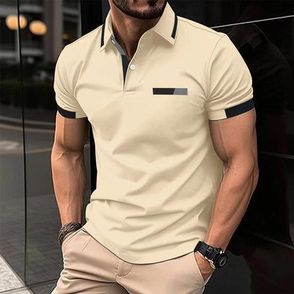 Men's Casual Polo Shirt - Faux Pocket & Lapel Button