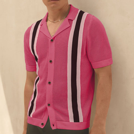 Cuban Collar Knitted Cardigan for Men