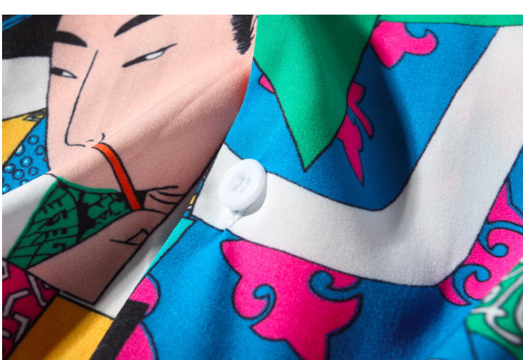 Colorful fabric with traditional design and character illustration