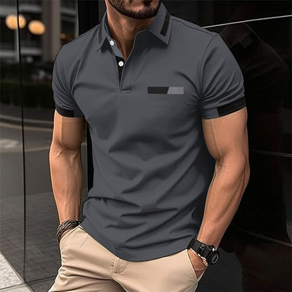 Men's Casual Polo Shirt - Faux Pocket & Lapel Button