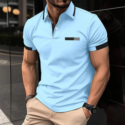 Men's Casual Polo Shirt - Faux Pocket & Lapel Button