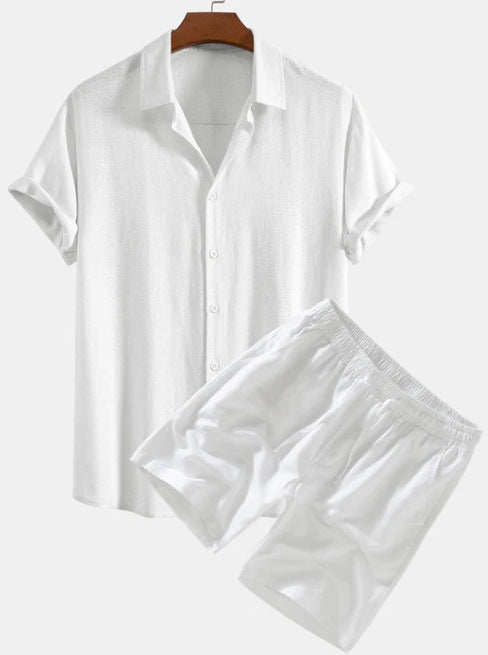 Solid Color Casual Short-sleeved Shirt Shorts Suit for Men