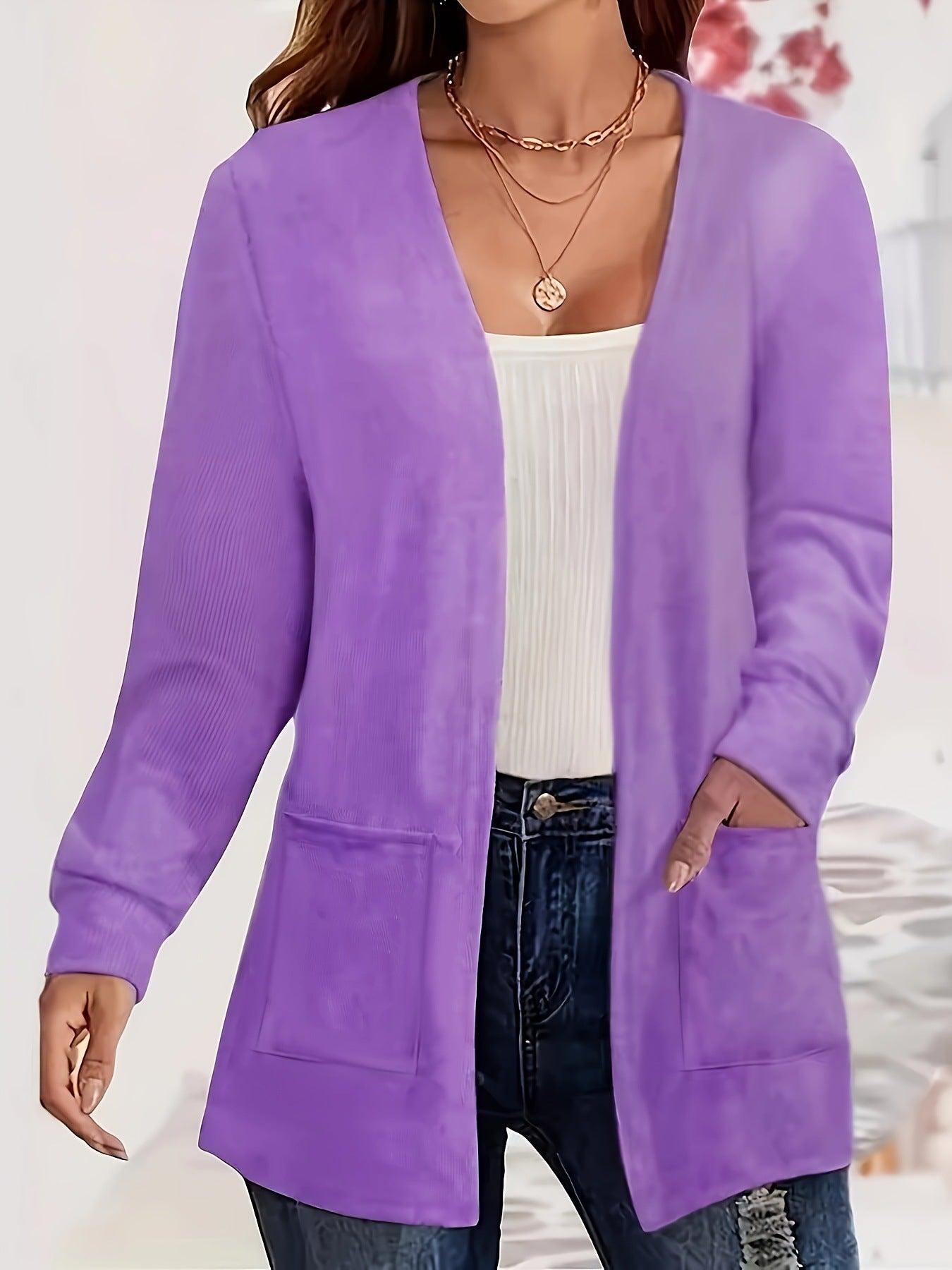 Elegant Pocket Long Sleeve Knit Cardigan