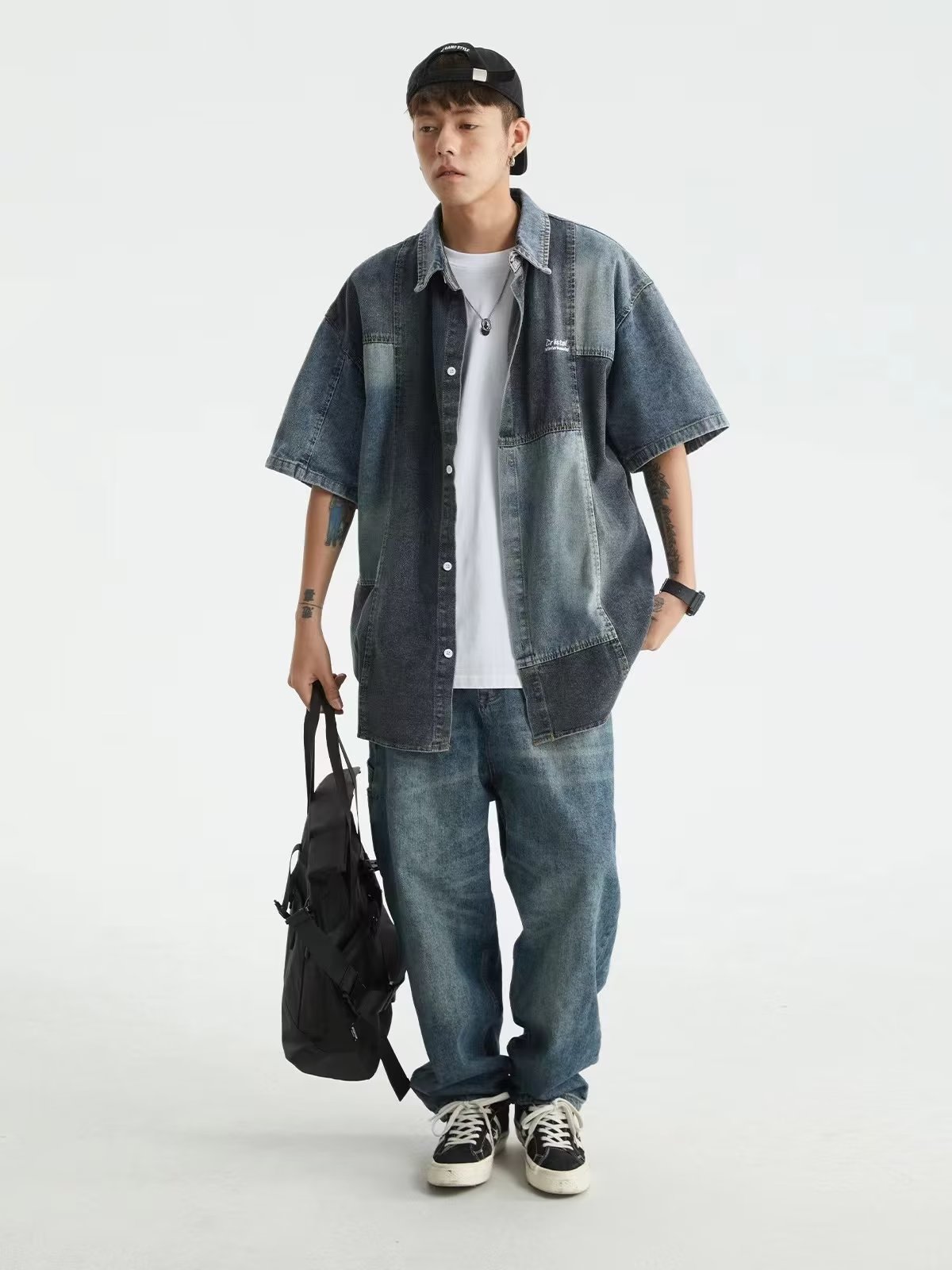 Retro Washed Stitching Denim Shirt - Japanese Style