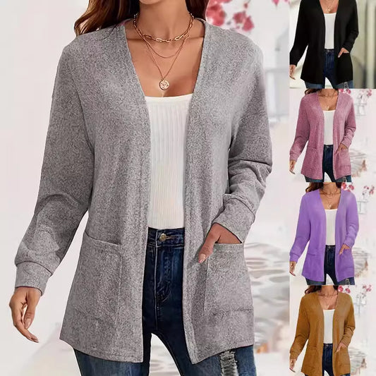 Women's Casual Solid Color Pocket Loose-fitting Thin Long Sleeve Coat