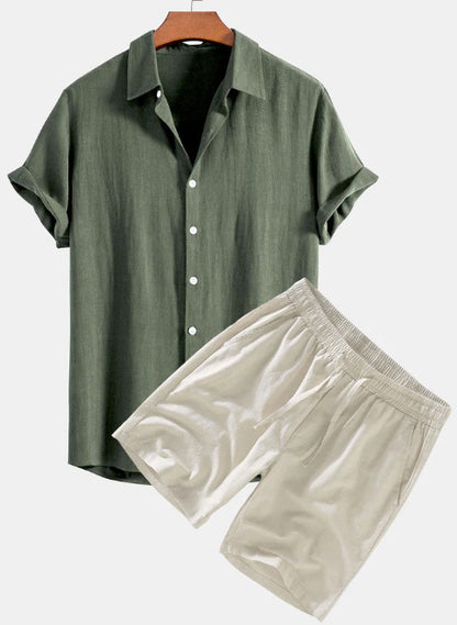Solid Color Casual Short-sleeved Shirt Shorts Suit for Men