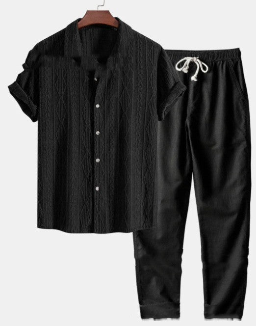 Loose Short Sleeve Shirt Trousers Suit for Men - Casual Wear