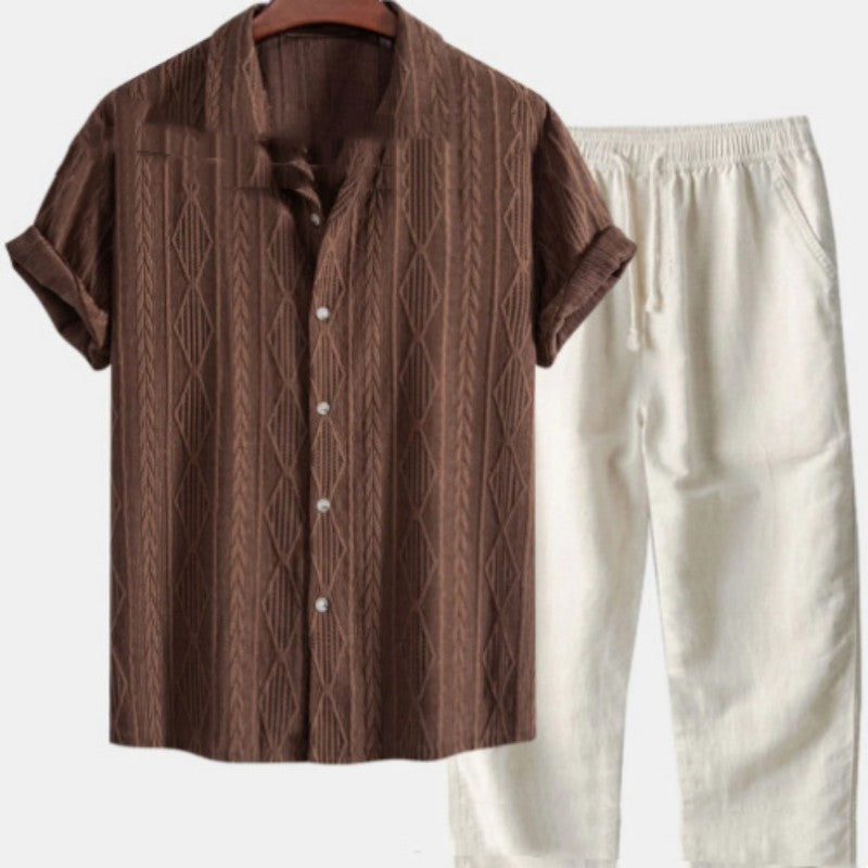 Loose Short Sleeve Shirt Trousers Suit for Men - Casual Wear