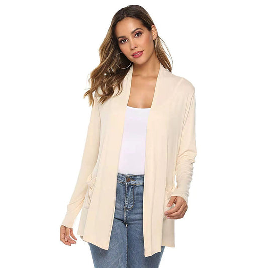 Versatile Plus Size Fashionable Casual Knitted Cardigan Solid Color Mid-length Long-sleeved Outerwear For Women