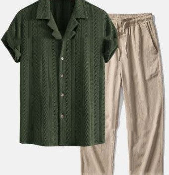 Loose Short Sleeve Shirt Trousers Suit for Men - Casual Wear
