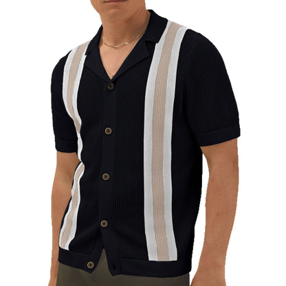 Cuban Collar Knitted Cardigan for Men